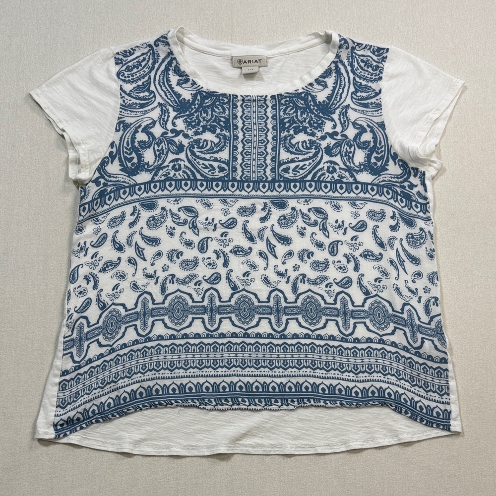 Ariat White and Blue Paisley Short Sleeve Tee